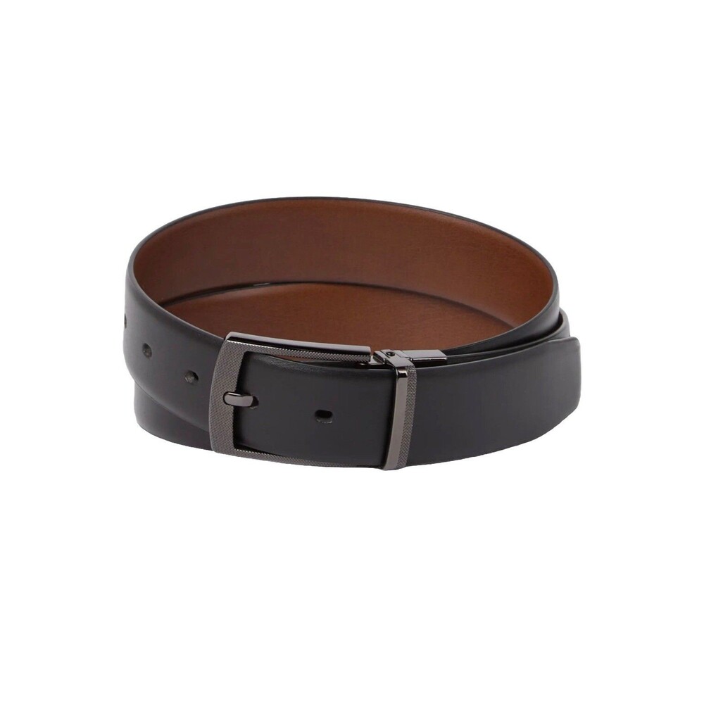 Original Penguin Men's Shanghai Buckle Belt- Reversable Black/Brown Size 42